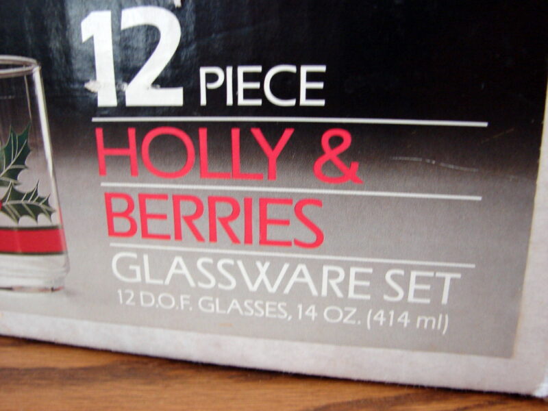 Set/12 Vintage Libbey Holly &#038; Berries Double Old Fashion Glasses Original Box, Moose-R-Us.Com Antiques Collectibles Log Cabin Decor