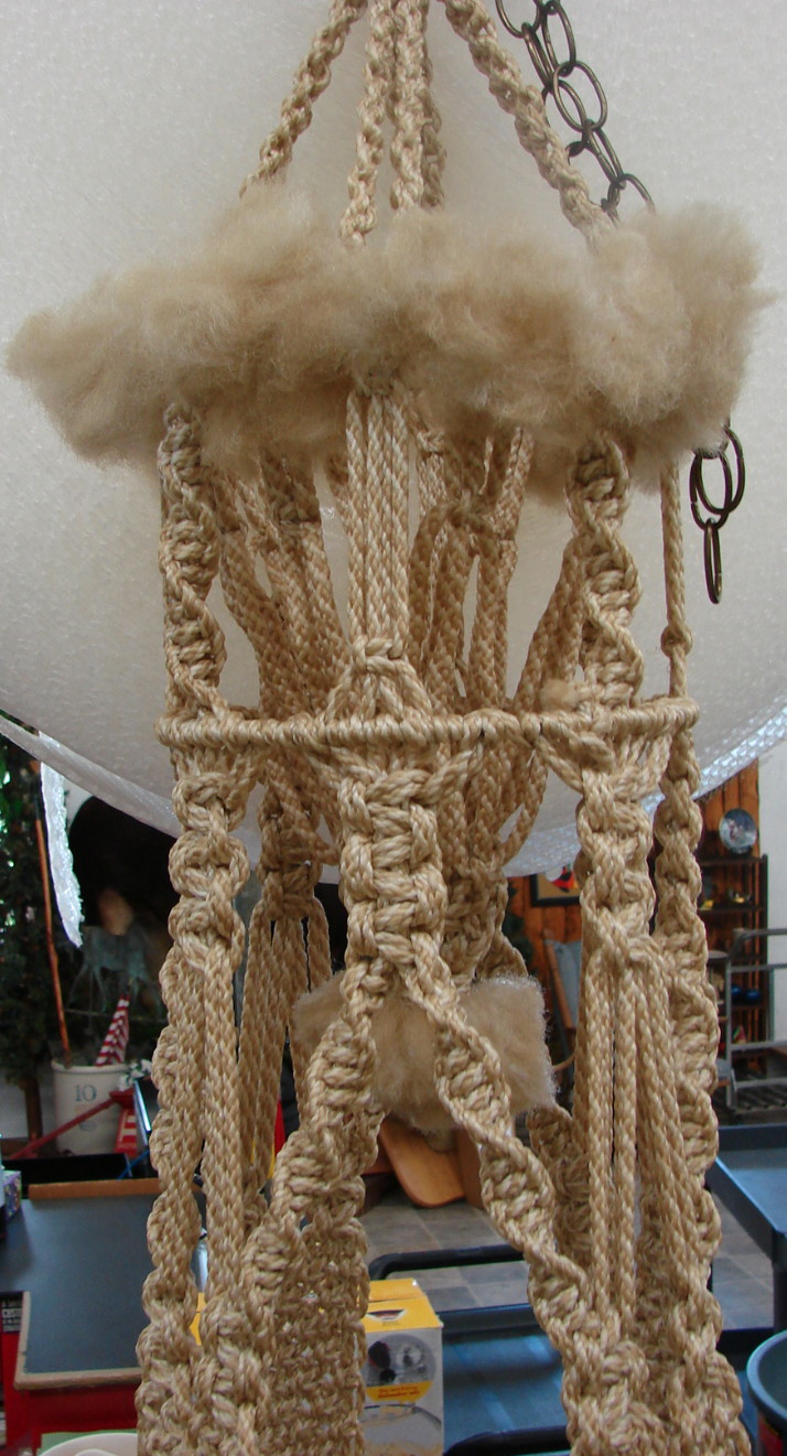 1970's Large Macrame 6 1/2 Foot Hanging Glass Table and Plant Ball Hanger - Image 2