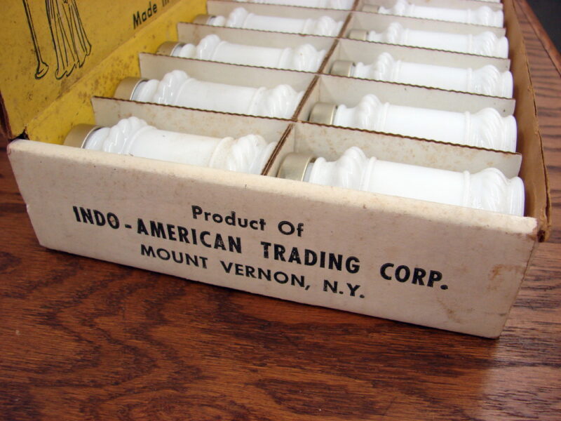 Retro Milk Glass Spice Jar Shaker Lot Brand New in Box 22 Misc Jars + Labels, Moose-R-Us.Com Antiques Collectibles Log Cabin Decor