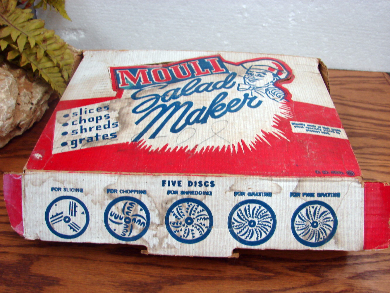 Vintage Mouli-Julienne Salad Maker Box 4 Disc Set Red Handle Instruction Book - Image 3