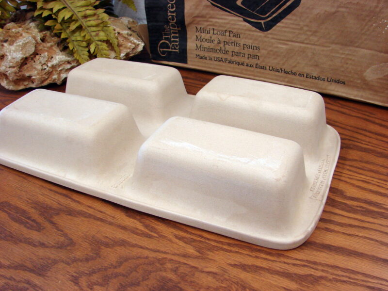 Pampered Chef Mini 4 Loaf Stoneware Bread Pan Family Heritage Collection w/ Box, Moose-R-Us.Com Antiques Collectibles Log Cabin Decor