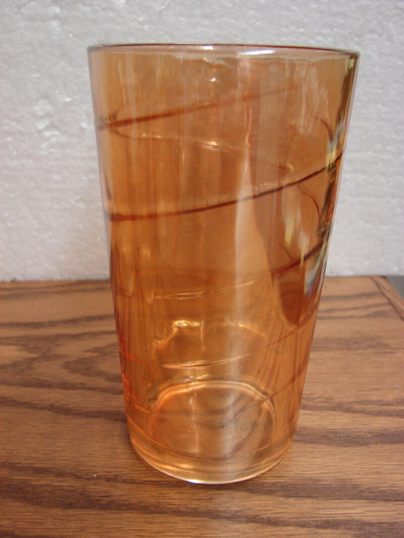 Vintage Iridescent Marigold Peach Luster Carnival Tumbler Glass Swirl Spiral or Swoosh, Moose-R-Us.Com Antiques Collectibles Log Cabin Decor