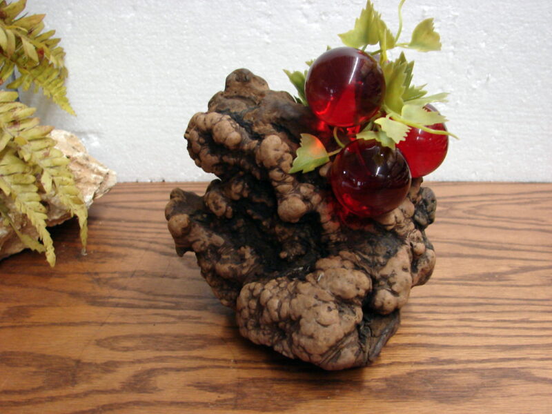 Vintage Lucite Grapes Ruby Red on Burl Wood MCM Grape Scupture, Moose-R-Us.Com Antiques Collectibles Log Cabin Decor