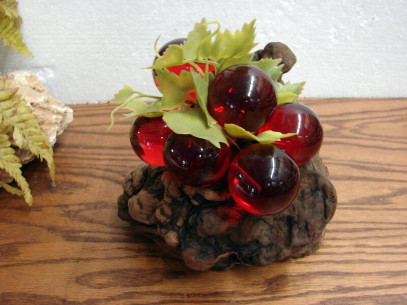 Vintage Lucite Grapes Ruby Red on Burl Wood MCM Grape Scupture, Moose-R-Us.Com Antiques Collectibles Log Cabin Decor