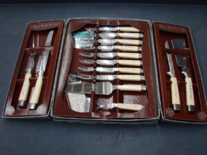 Set/2 Vintage Sheffield E. Parker &#038; Sons 6/12 Pc Antler Steak Knives in Sleeve and Box, Moose-R-Us.Com Antiques Collectibles Log Cabin Decor