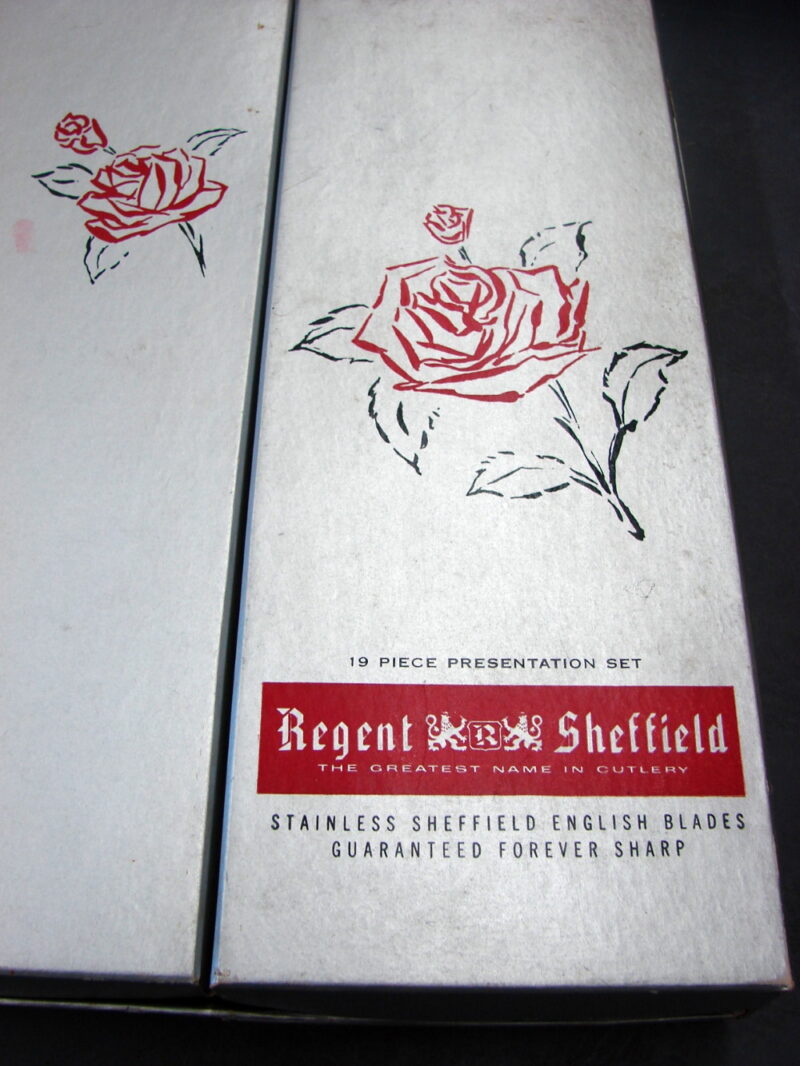 Vintage England Regent Sheffield 19 Pc Presentation Set Ivory Silver Handles, Moose-R-Us.Com Antiques Collectibles Log Cabin Decor