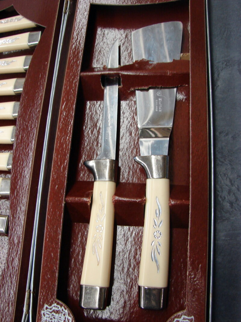 Vintage England Regent Sheffield 19 Pc Presentation Set Ivory Silver Handles, Moose-R-Us.Com Antiques Collectibles Log Cabin Decor