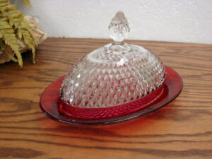 Vintage Jeannette Glass Doric Clover Divided Dish Pink Peach, Moose-R-Us.Com Antiques Collectibles Log Cabin Decor