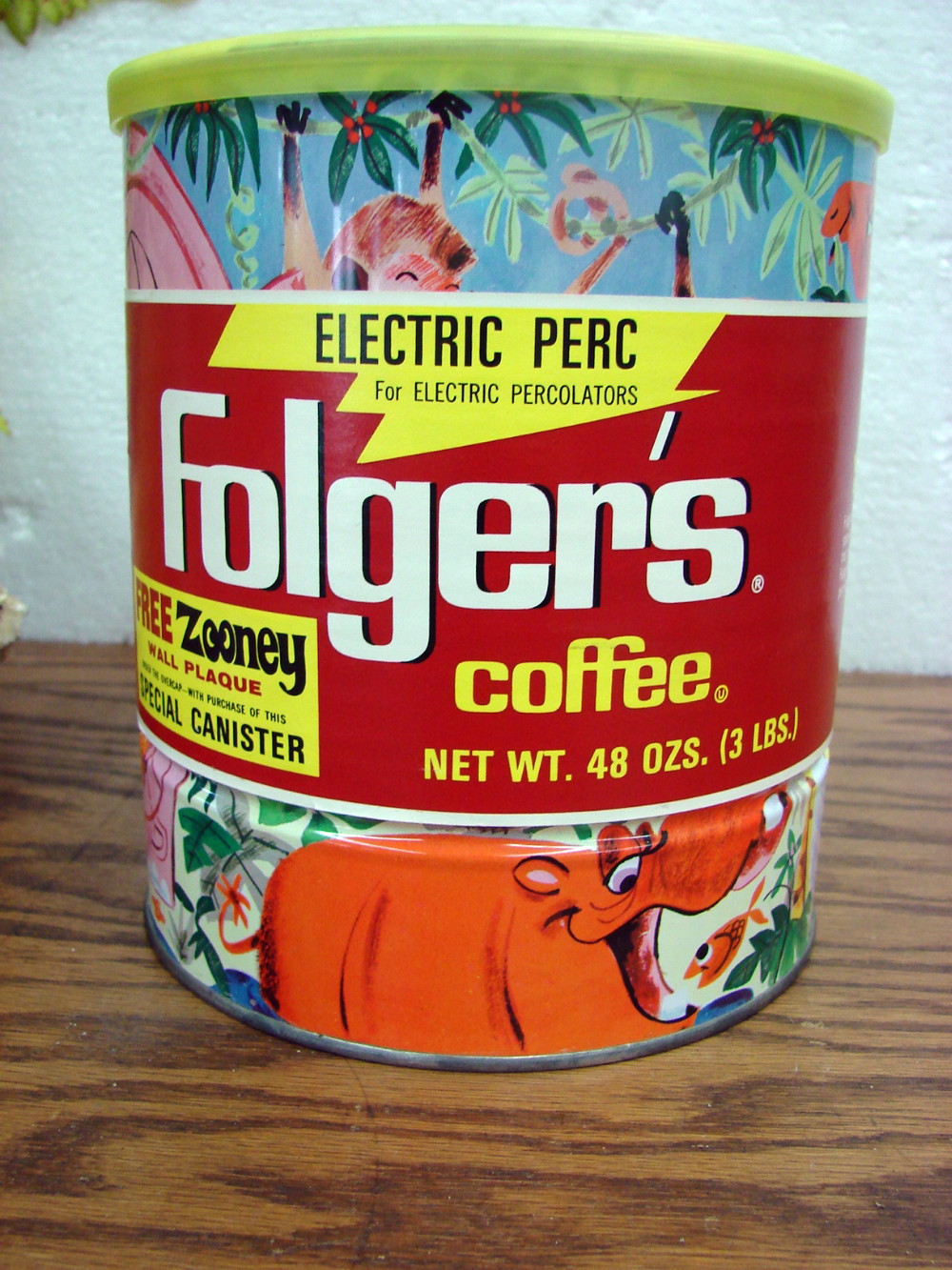 Vintage 3 Pound Sealed Folgers Coffee Can Electric Perk Zooney Canister Zoo Animals - Image 2