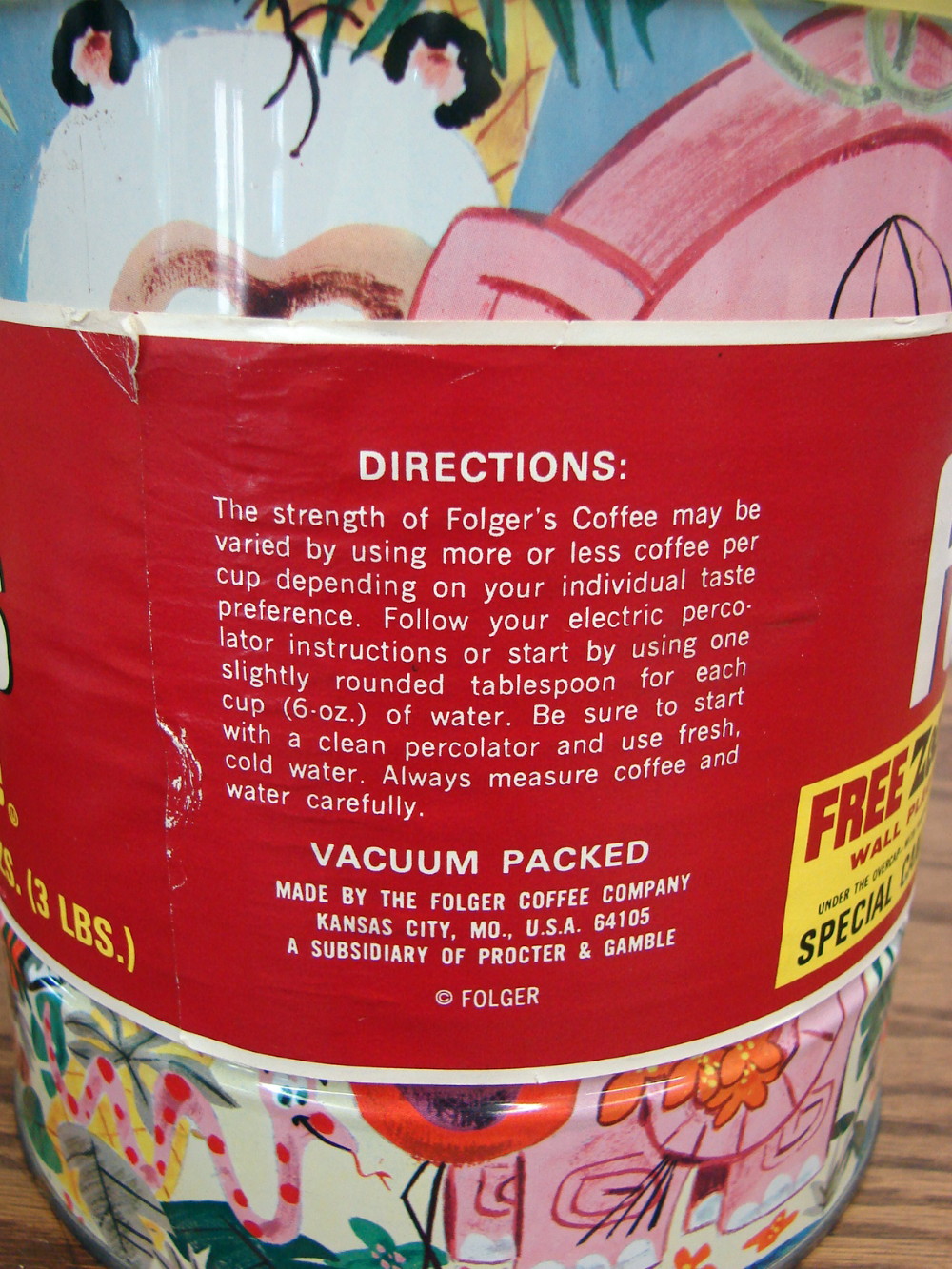 Vintage 3 Pound Sealed Folgers Coffee Can Electric Perk Zooney Canister Zoo Animals - Image 3