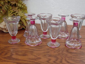 Vintage Style Ice Cream Sundae Dish Glasses Set/8 Pink Tint Banded