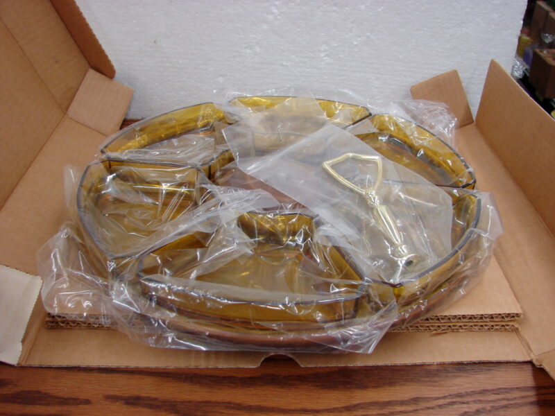 Brand New Vintage Thermo-Serv West Bend Westwood Amber Lazy Susan Original Box, Moose-R-Us.Com Antiques Collectibles Log Cabin Decor