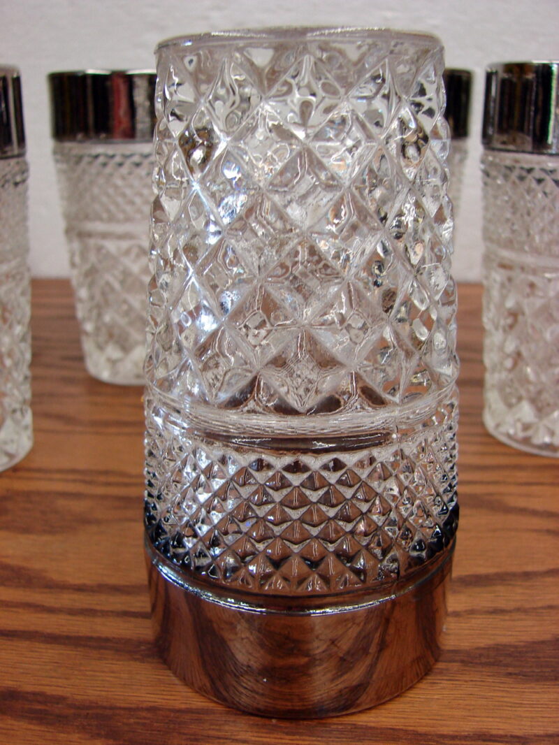 Set/8 Vintage Anchor Hocking Wexford Platinum Silver Rim 10 oz Flat Tumbler, Moose-R-Us.Com Antiques Collectibles Log Cabin Decor