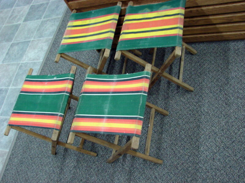Set/4 Vintage Fold-up Canvas Camp Stool Retro Camping Folding Chair, Moose-R-Us.Com Antiques Collectibles Log Cabin Decor