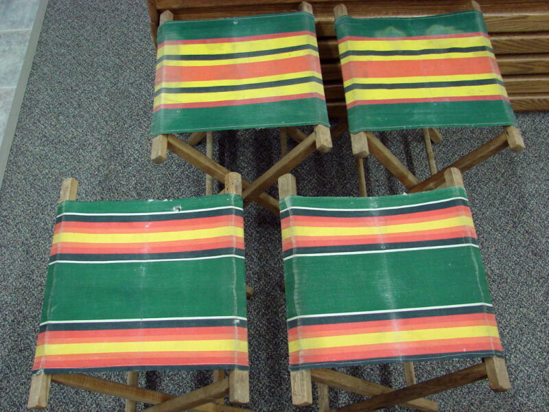 Set/4 Vintage Fold-up Canvas Camp Stool Retro Camping Folding Chair, Moose-R-Us.Com Antiques Collectibles Log Cabin Decor