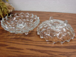 Vintage Jeannette Glass Doric Clover Divided Dish Pink Peach, Moose-R-Us.Com Antiques Collectibles Log Cabin Decor