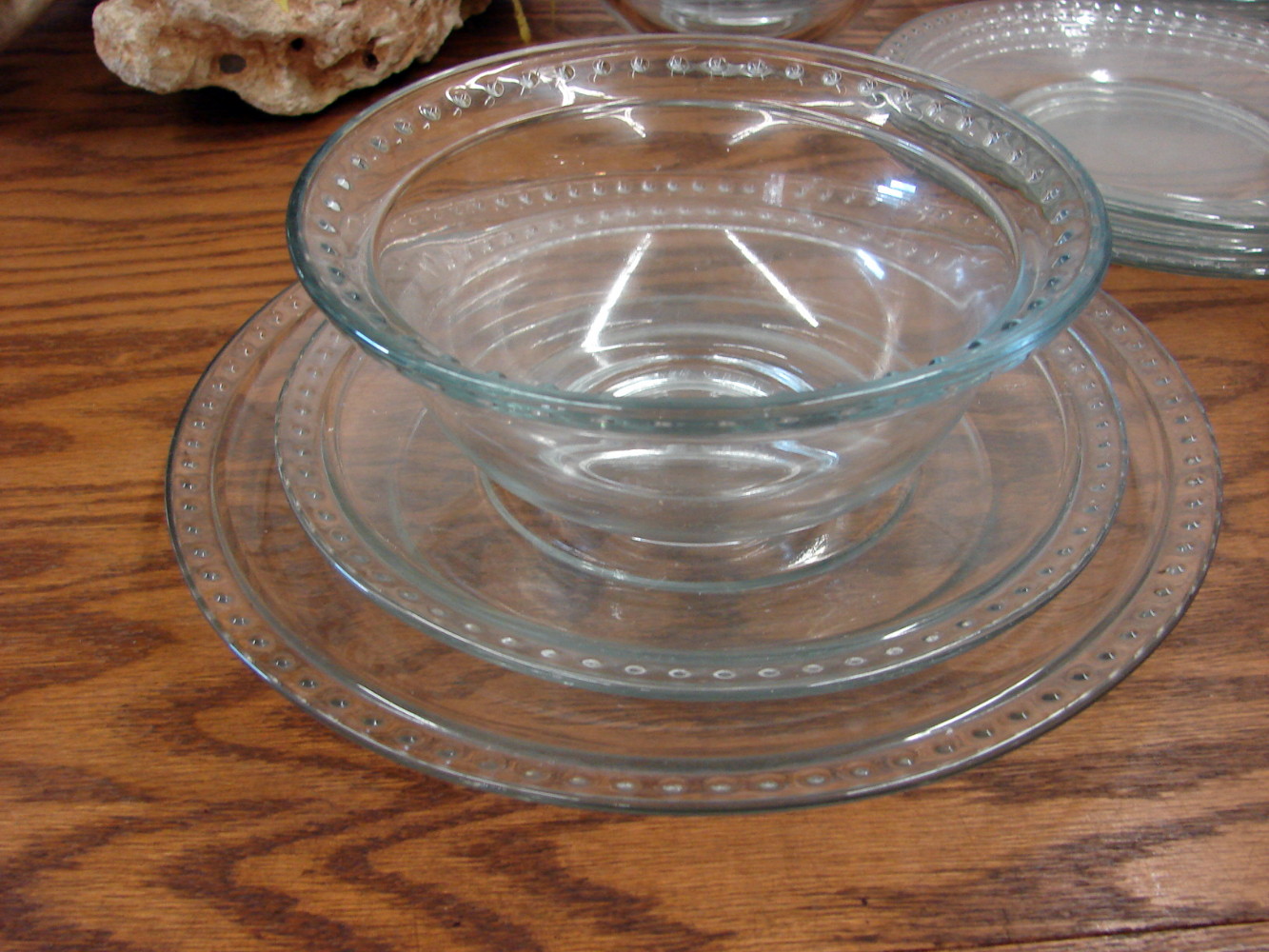 Vintage Anchor Hocking Olivia Isabella Dot Rim Plate Bowl Set/12