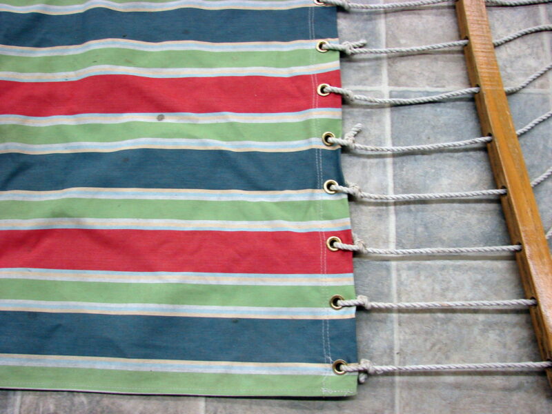 Vintage Retro Striped Canvas Hammock Includes Spreaders Chain Cabin Camp, Moose-R-Us.Com Antiques Collectibles Log Cabin Decor