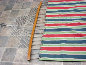 Vintage Retro Striped Canvas Hammock Includes Spreaders Chain Cabin Camp