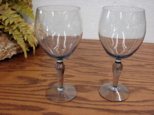 Vintage Corcoran Glass Smoke Teardrop Water Goblet Set/2