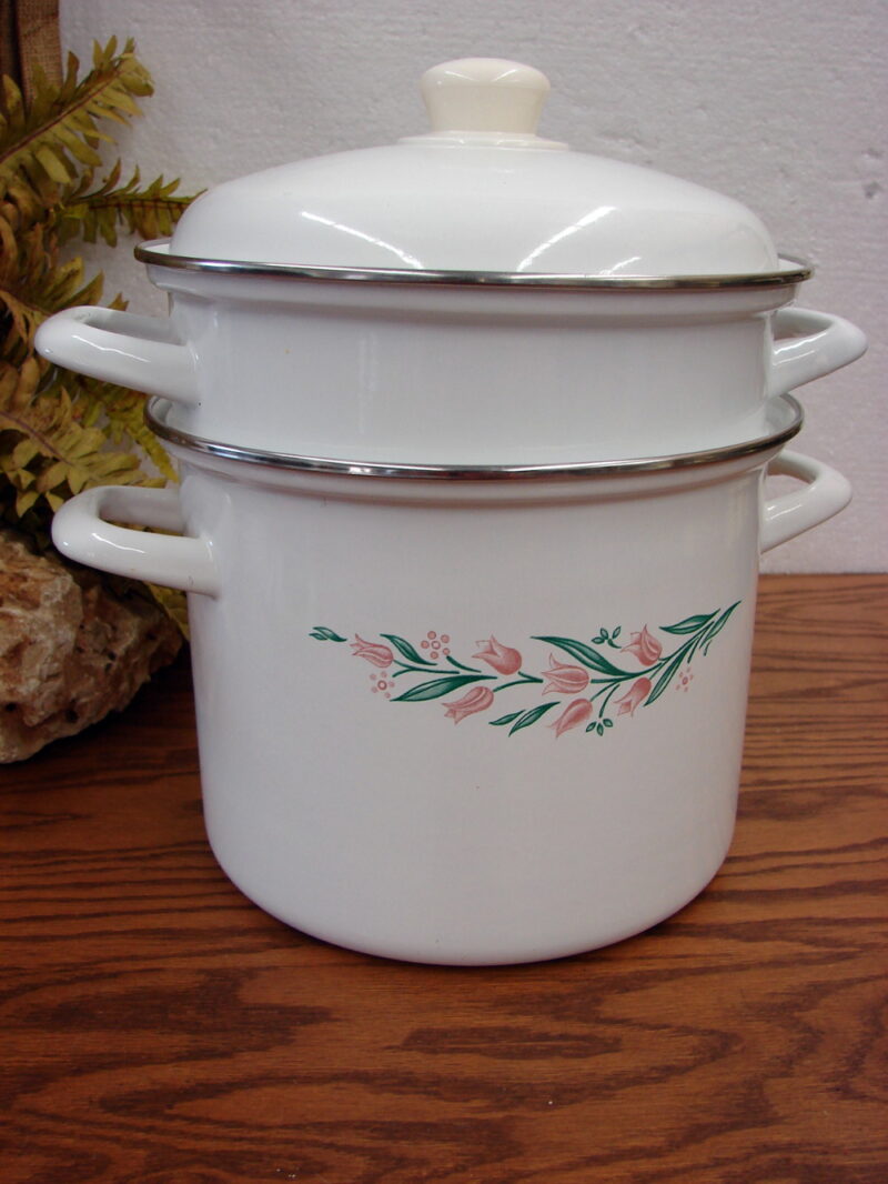 Corning Ware Rosemarie Enamel Ware Steamer Pasta Cooker Stockpot, Moose-R-Us.Com Antiques Collectibles Log Cabin Decor