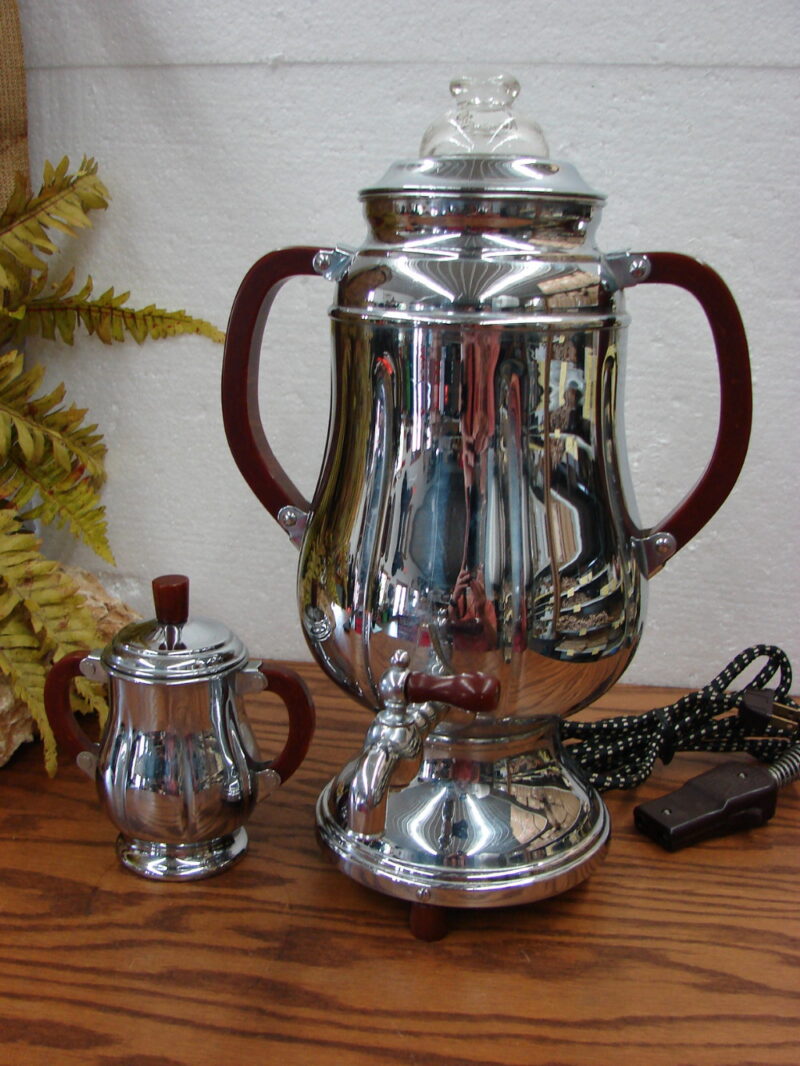 Vintage Art Deco Chrome Bakelite Coffee Percolator Server Sugar Farber Bros, Moose-R-Us.Com Antiques Collectibles Log Cabin Decor