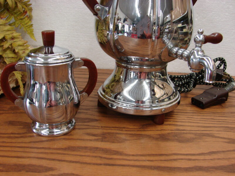Vintage Art Deco Chrome Bakelite Coffee Percolator Server Sugar Farber Bros, Moose-R-Us.Com Antiques Collectibles Log Cabin Decor