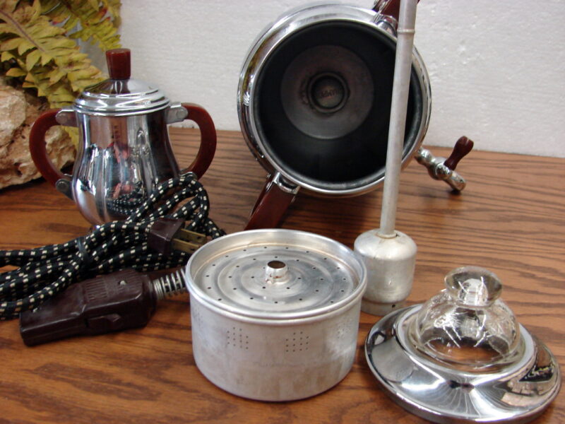 Vintage Art Deco Chrome Bakelite Coffee Percolator Server Sugar Farber Bros, Moose-R-Us.Com Antiques Collectibles Log Cabin Decor