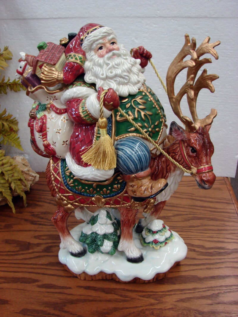 Retired Fitz &#038; Floyd Jolly Ole St. Nick Figurine Santa &#038; Reindeer New in Box, Moose-R-Us.Com Antiques Collectibles Log Cabin Decor