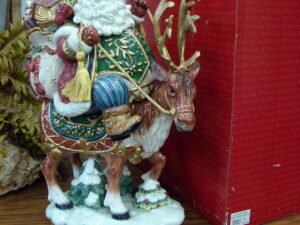 Retired Fitz & Floyd Jolly Ole St. Nick Figurine Santa & Reindeer New in Box