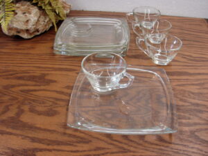 Vintage MCM Hazel Atlas Dogwood Milk Glass Snack Set for Four, Moose-R-Us.Com Antiques Collectibles Log Cabin Decor