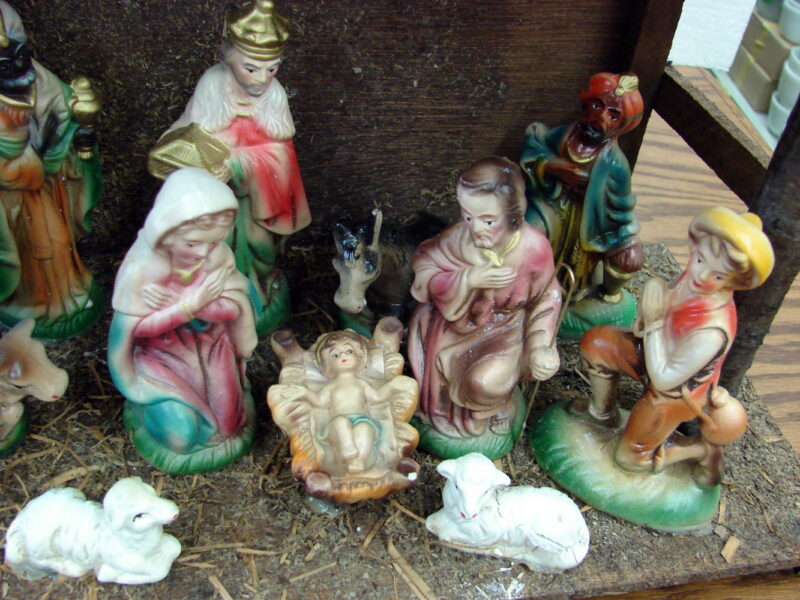 Vintage Japan 4-5&#8243; Nativity Set Wood Creche 12 Figures Hand Painted as is, Moose-R-Us.Com Antiques Collectibles Log Cabin Decor