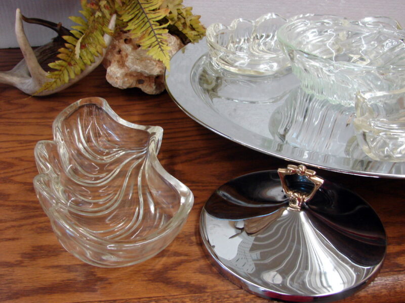 7 pc Vintage Swirl Design Massive Kromex Chrome Glass Hors d'oeuvres Lazy Susan Set - Image 2