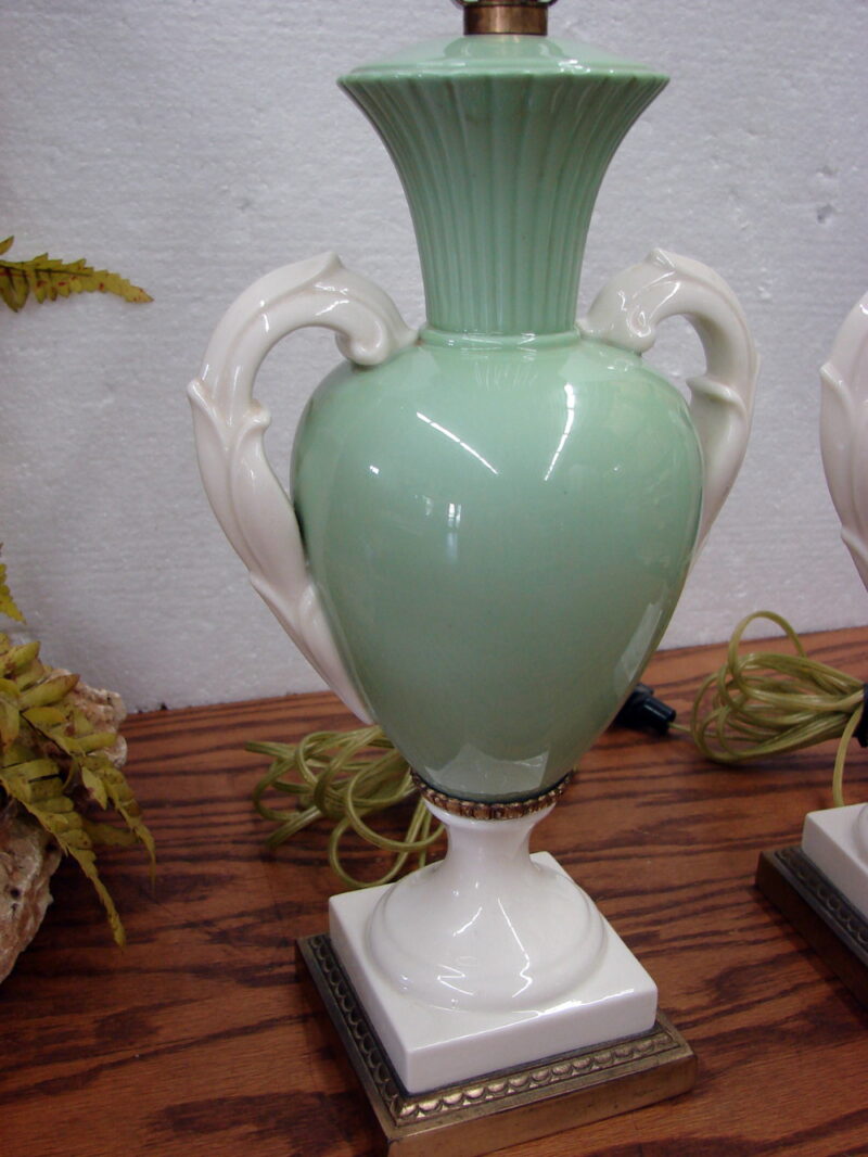 Set/2 Vintage 1930&#8217;s Lenox China Table Lamp Green/White Grecian Urn, Moose-R-Us.Com Antiques Collectibles Log Cabin Decor