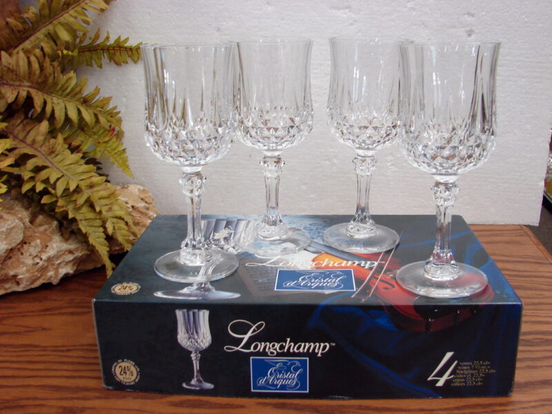 Vintage cristal d&#8217;arques Set/8 Longchamp 22.5 cl 7 1/2&#8243; oz Wine Glasses Boxed, Moose-R-Us.Com Antiques Collectibles Log Cabin Decor