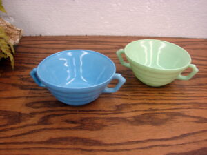 Set/2 Cream Soup Bowls Double Handle Vintage Hazel Atlas Moderntone 1940’s Collection