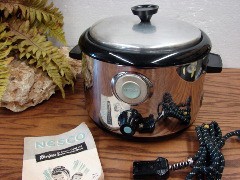 Vintage 1930&#8217;s Nesco Electric Roaster Art Deco Enamelware Chrome Tested, Moose-R-Us.Com Antiques Collectibles Log Cabin Decor