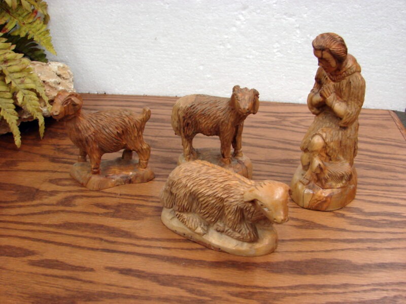 16 pc Vintage Hand Carved Olive Wood from Holy Land Nativity Set, Moose-R-Us.Com Antiques Collectibles Log Cabin Decor