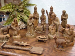 16 pc Vintage Hand Carved Olive Wood from Holy Land Nativity Set