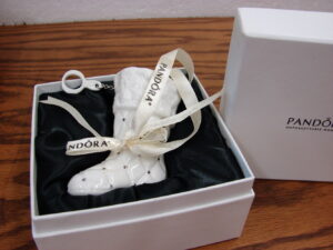 Pandora Stocking Boot Ornament Silver Accents Like New in Original Box