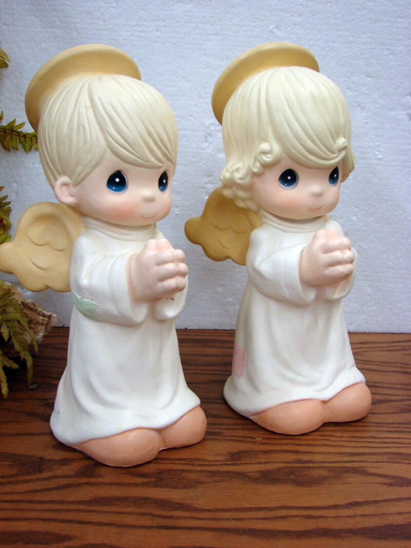 Set/2 Vintage Precious Moments 1998 Garden Girl Boy Praying Angel Large Figurine, Moose-R-Us.Com Antiques Collectibles Log Cabin Decor