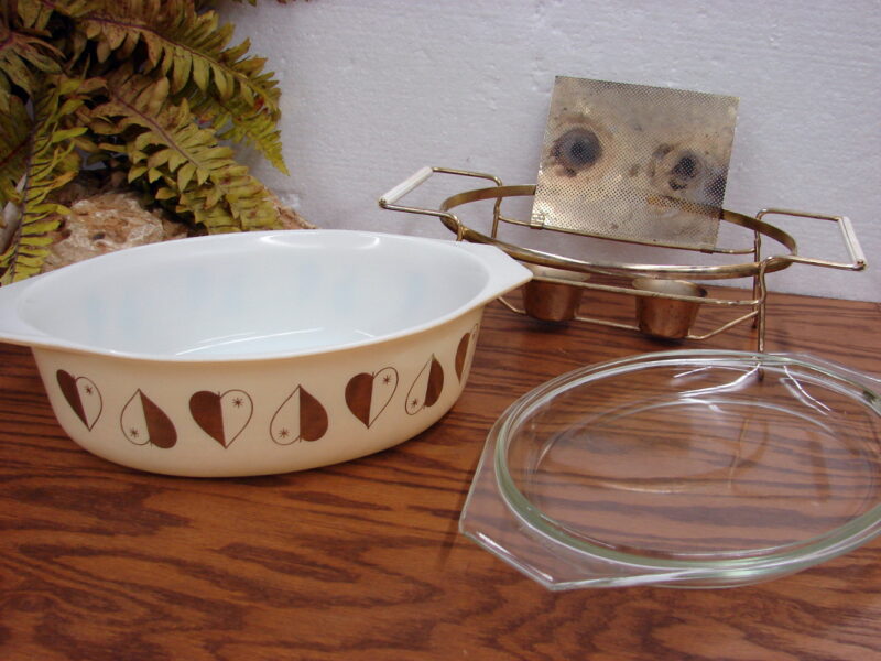 Vintage PYREX Golden Hearts 024 w/ Lid and Candle Warmer Promotional, Moose-R-Us.Com Antiques Collectibles Log Cabin Decor