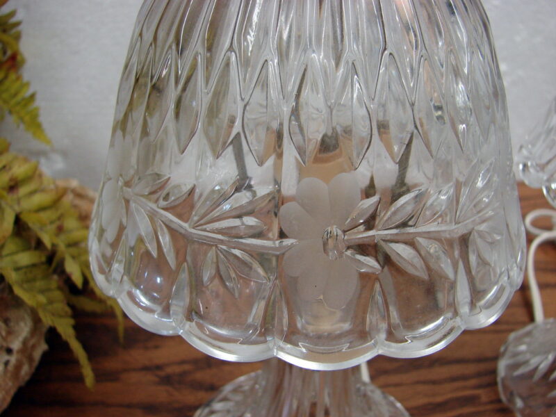 Set/2 Vintage Princess House Etched Lead Crystal Floral Boudoir Table Lamps, Moose-R-Us.Com Antiques Collectibles Log Cabin Decor