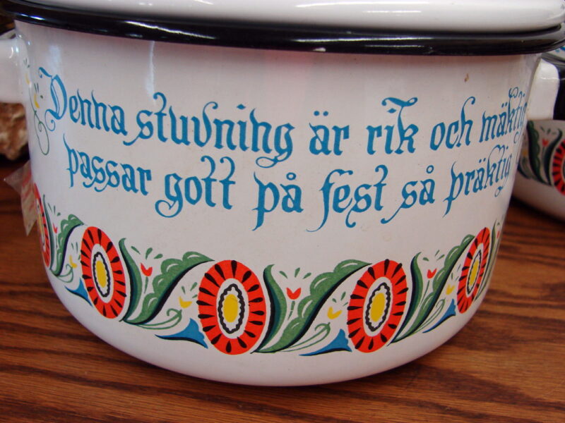 Set/2 Vintage Swedish Berggren Enamelware Bean Pot Canister Rosemaling Folk Art, Moose-R-Us.Com Antiques Collectibles Log Cabin Decor