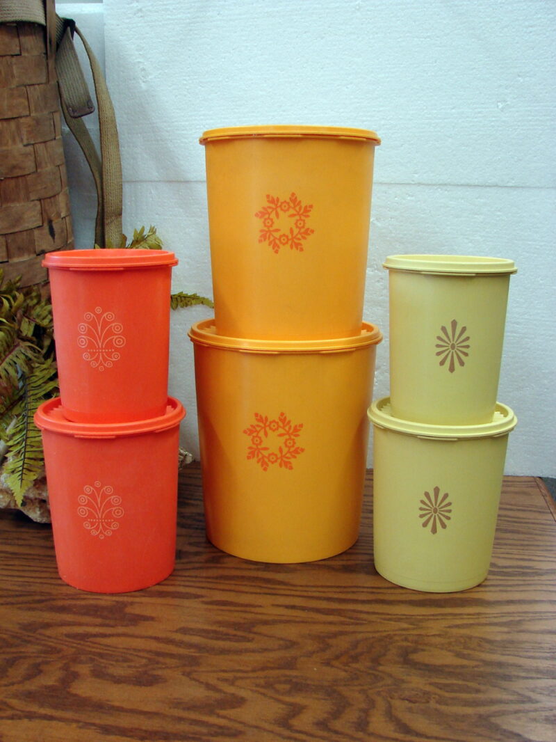 Choice of Vintage Tupperware Servalier Canister Set Orange Yellow Harvest Gold, Moose-R-Us.Com Antiques Collectibles Log Cabin Decor