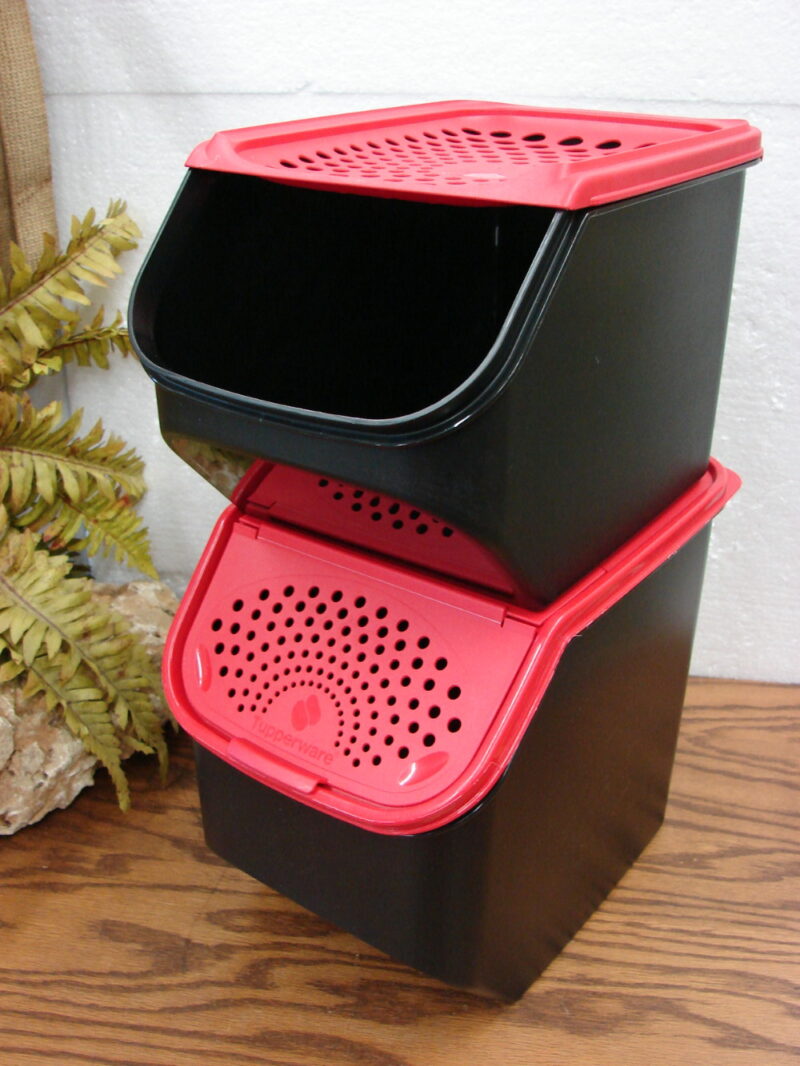 Tupperware Potato & Onion Smart Stackable Container Keepers Red/Black Like New
