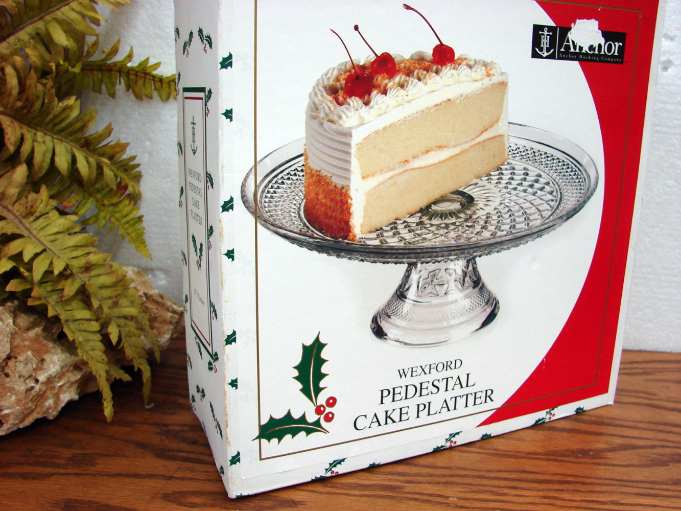 Vintage Anchor Hocking Wexford Pedestal Cake Stand Server Display Original Box