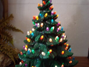 Vintage Ceramic Christmas Tree Light Up Atlantic Mold Multi Color Bulbs w/ Base 18"