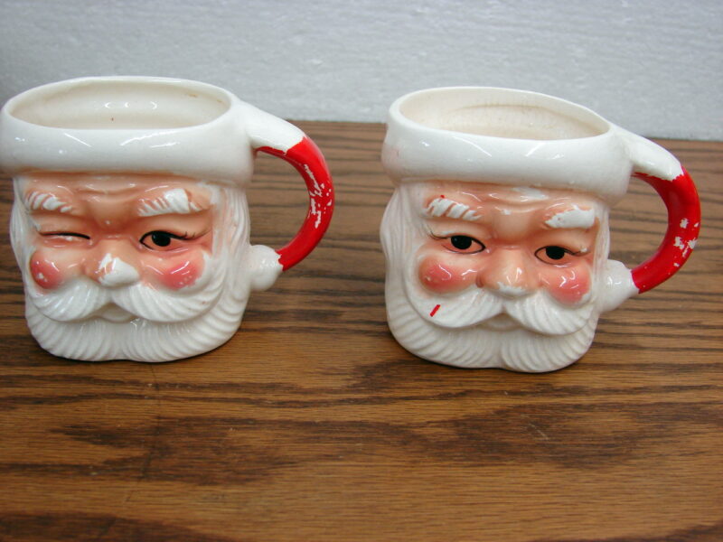 Set/2 Vintage Santa Face Mugs Cups Stamped Japan Cocoa Mid- Century Christmas, Moose-R-Us.Com Antiques Collectibles Log Cabin Decor