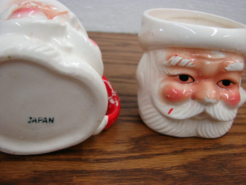 Set/2 Vintage Santa Face Mugs Cups Stamped Japan Cocoa Mid- Century Christmas, Moose-R-Us.Com Antiques Collectibles Log Cabin Decor